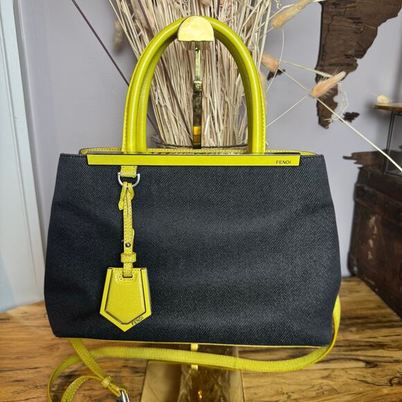 Fendi Lime and Denim Mini 2Jours Crossbody Strap Authentic CoA - Picture 1 of 16